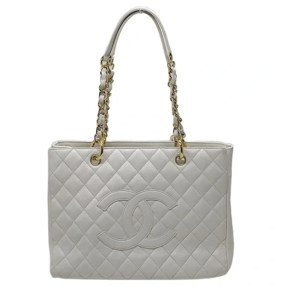 CHANEL Grand Shopping Tote GST White Caviar Leather with 24K Gold Hardware - Picture 2 of 14
